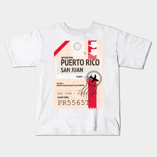 Puerto Rico San Juan vintage style travel ticket Kids T-Shirt by nickemporium1